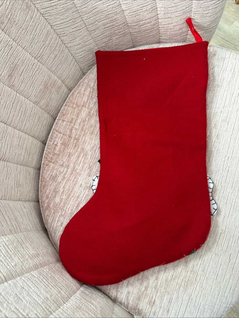 Vintage Felt Christmas Stocking Santa Teddy Fireplace & Nutcracker Soldier 19”